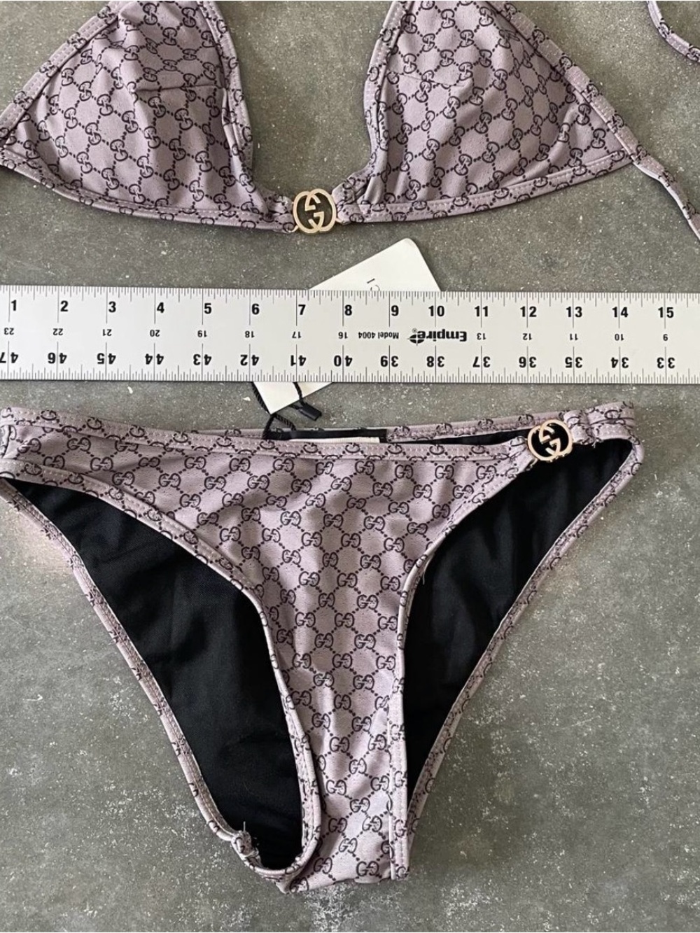 Gucci Taupe GG Monogram Triangle Bikini with Gold GG Accents - Picture 3 of 3